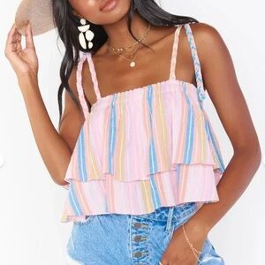 Show Me Your Mumu Klum Ruffle Top Paradise Stripe XS
